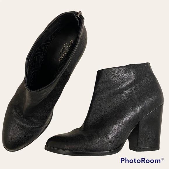 Cole Haan Shoes - Cole Haan Dey ankle boots, black leather, zip up, chunky heel booties